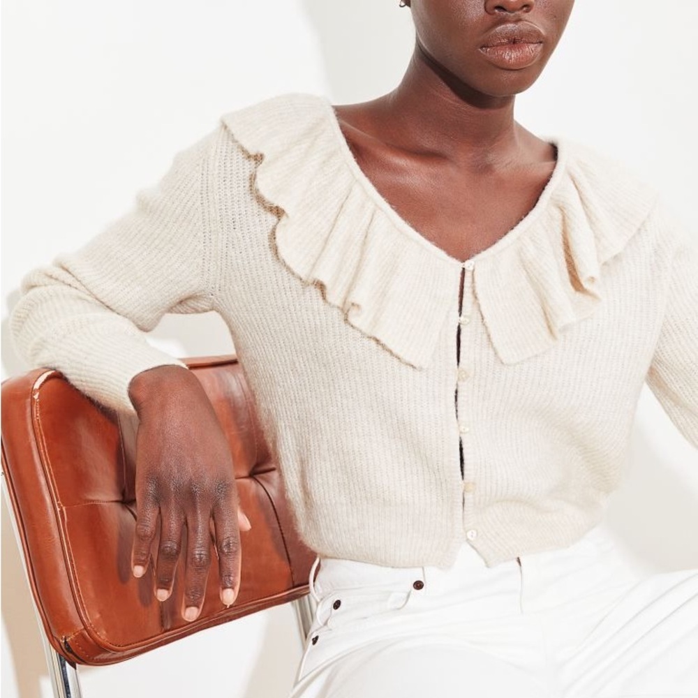 H&M Cream Ruffled Cardigan
